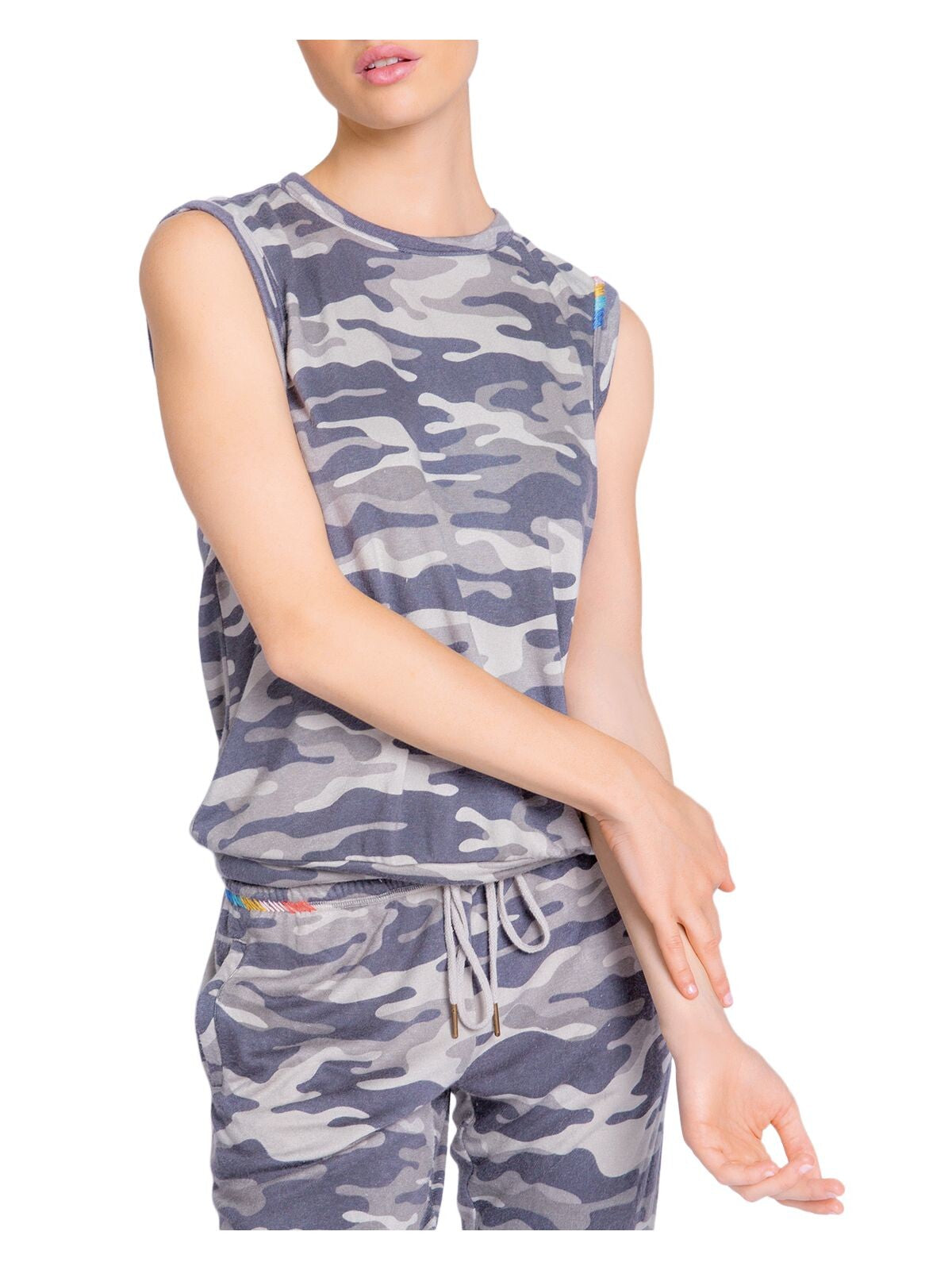 P.J. SALVAGE Intimates Gray Banded Tank Camouflage Sleep Shirt Pajama Top XS