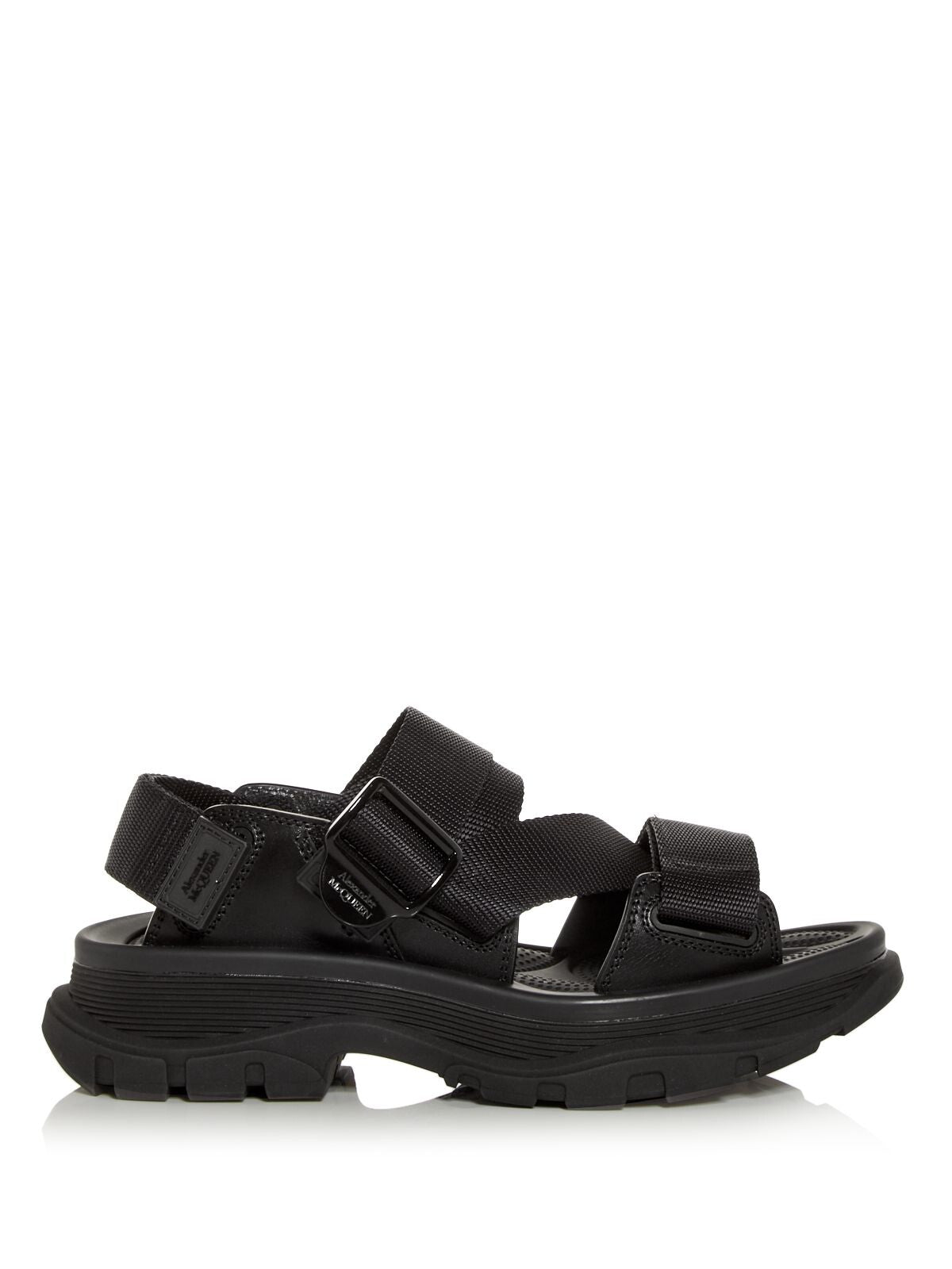 ALEXANDER MCQUEEN Womens Black Logo Buckle Platform 1-1/2" Buckle Accent Strappy Round Toe Wedge Sandals Shoes 39