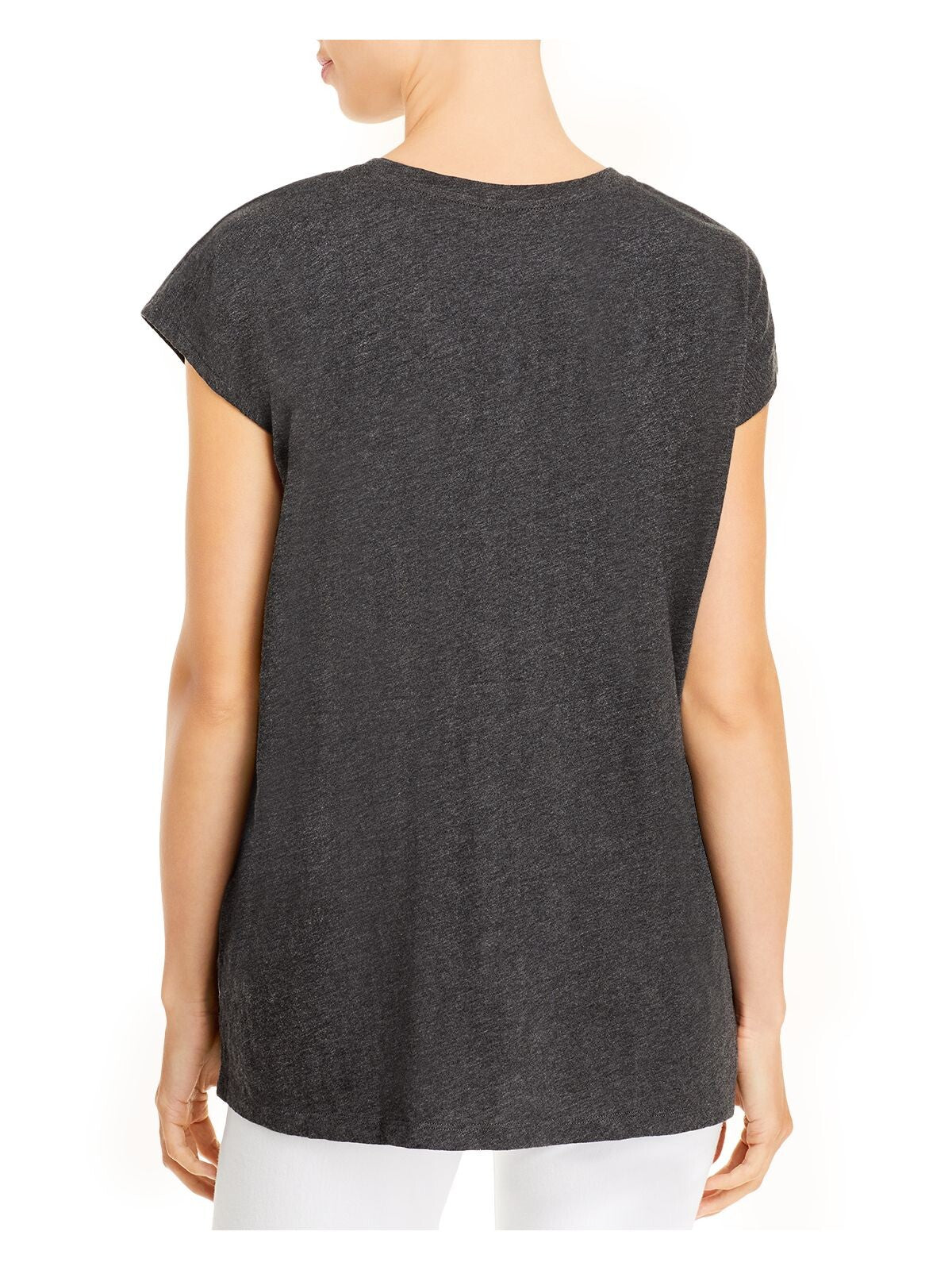 EILEEN FISHER Womens Gray Heather Cap Sleeve Crew Neck Tunic Top M