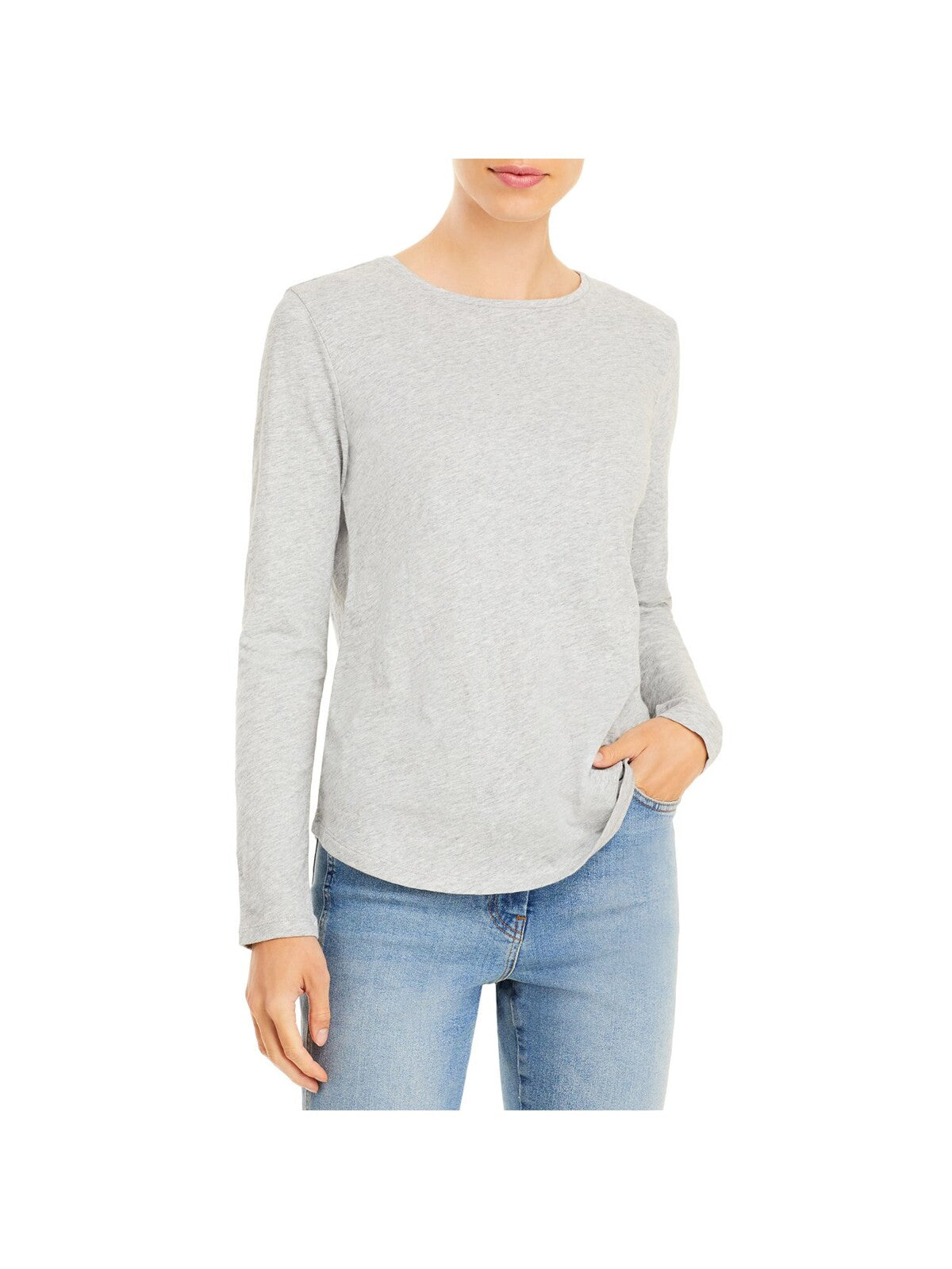 EILEEN FISHER Womens White Heather Long Sleeve Crew Neck Top L