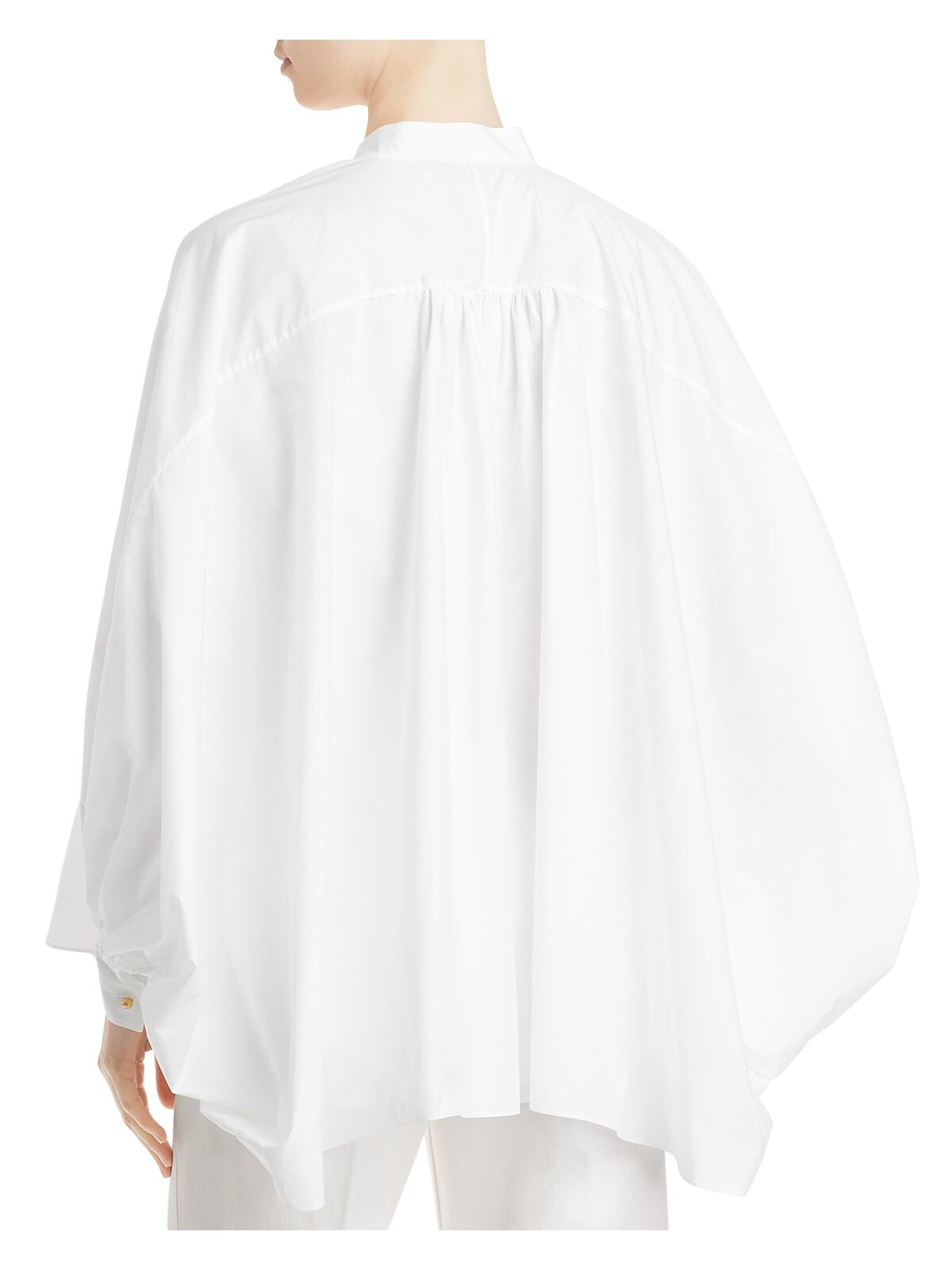 LANVIN Womens White Balloon Sleeve Mandarin Collar Evening Button Up Top 38