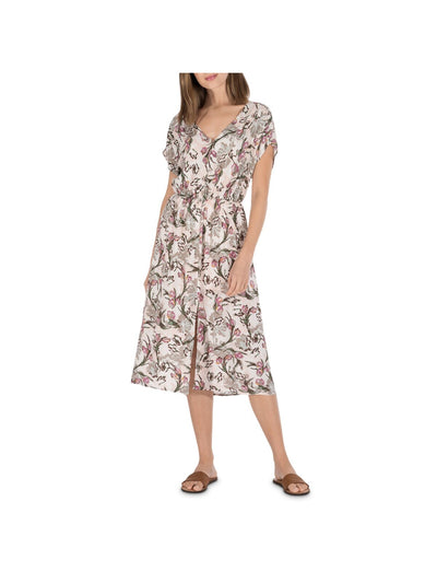 B COLLECTION Womens Short Sleeve Button up Split Midi Fit + Flare Dress
