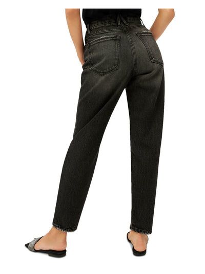 GOOD AMERICAN Womens Black Zippered Pocketed Tapered Fit Ankle Length High Waist Jeans 4\27