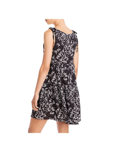 AVA & ESME Womens Black Tie Sheer Lined Floral Sleeveless V Neck Short Baby Doll Dress S