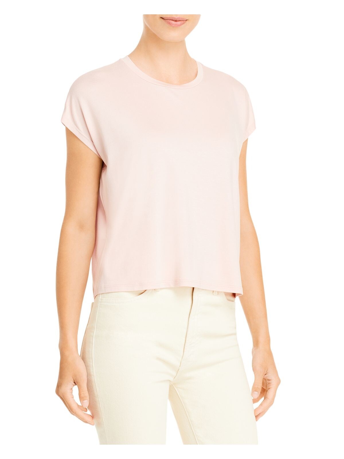 EILEEN FISHER Womens Pink Stretch Ruched Relaxed Fit Cap Sleeve Crew Neck T-Shirt XXS