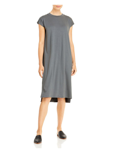 EILEEN FISHER Womens Gray Stretch Cap Sleeve Crew Neck Mini Shift Dress L