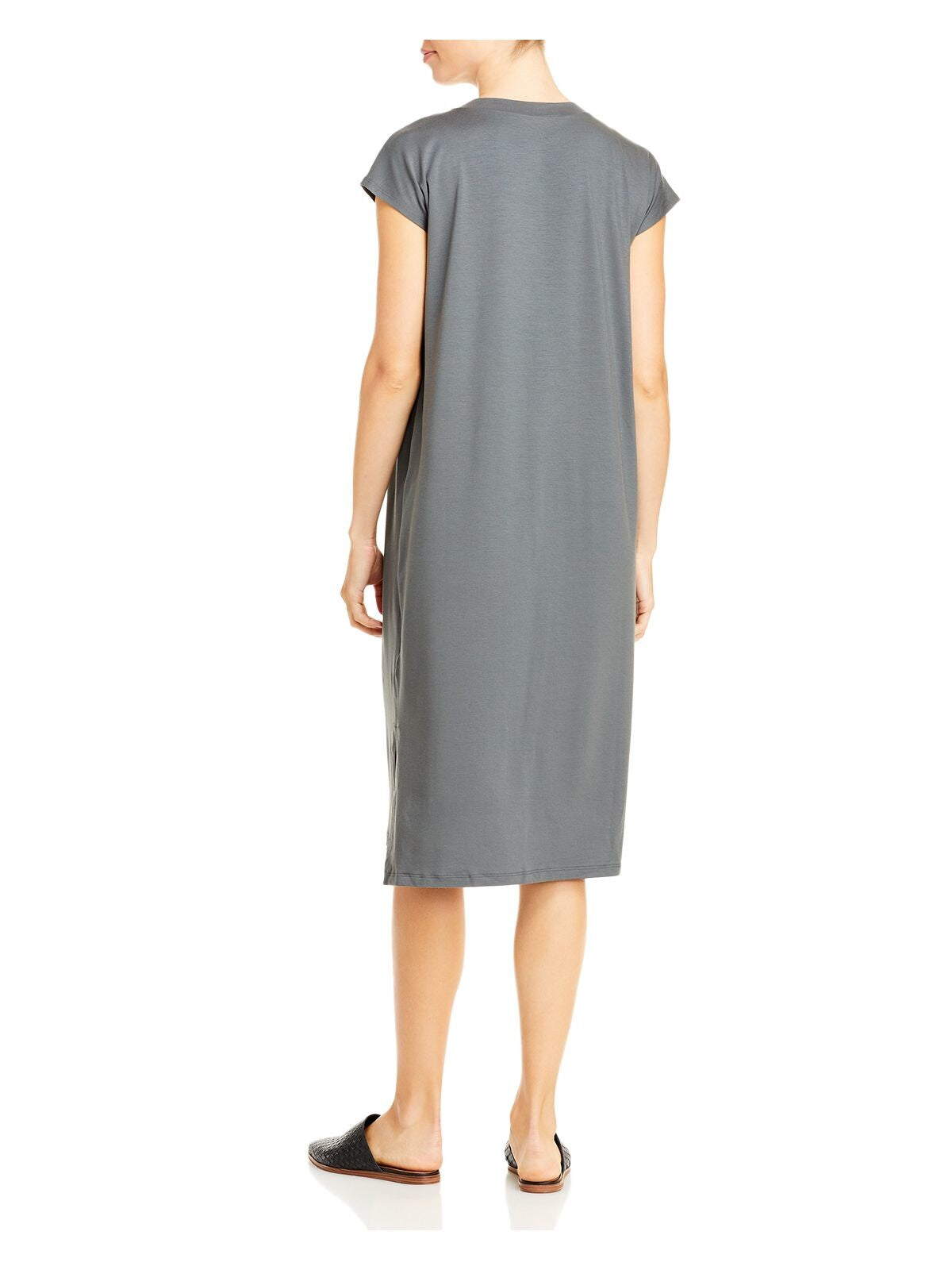 EILEEN FISHER Womens Gray Stretch Cap Sleeve Crew Neck Mini Shift Dress M