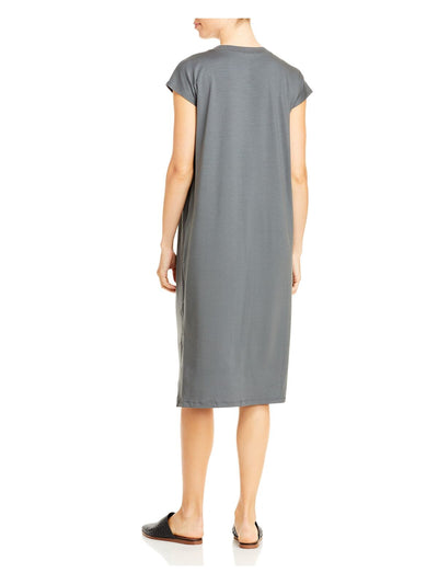 EILEEN FISHER Womens Gray Stretch Cap Sleeve Crew Neck Mini Shift Dress M