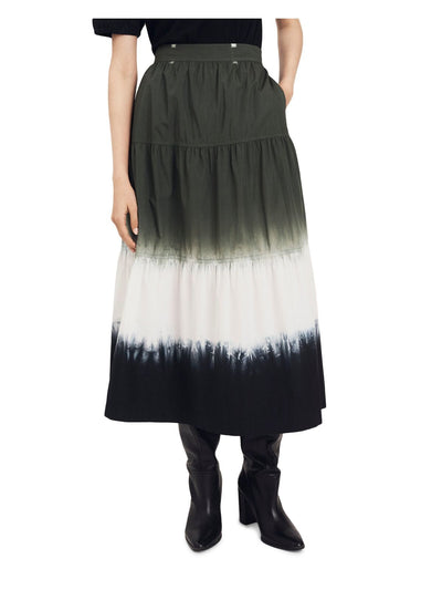 DEREK LAM 10 CROSBY Womens Green Zippered Pocketed Tiered Tie Dye Midi A-Line Skirt 8