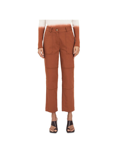 DEREK LAM 10 CROSBY Womens Orange Zippered Pocketed Wear To Work Straight leg Pants 4