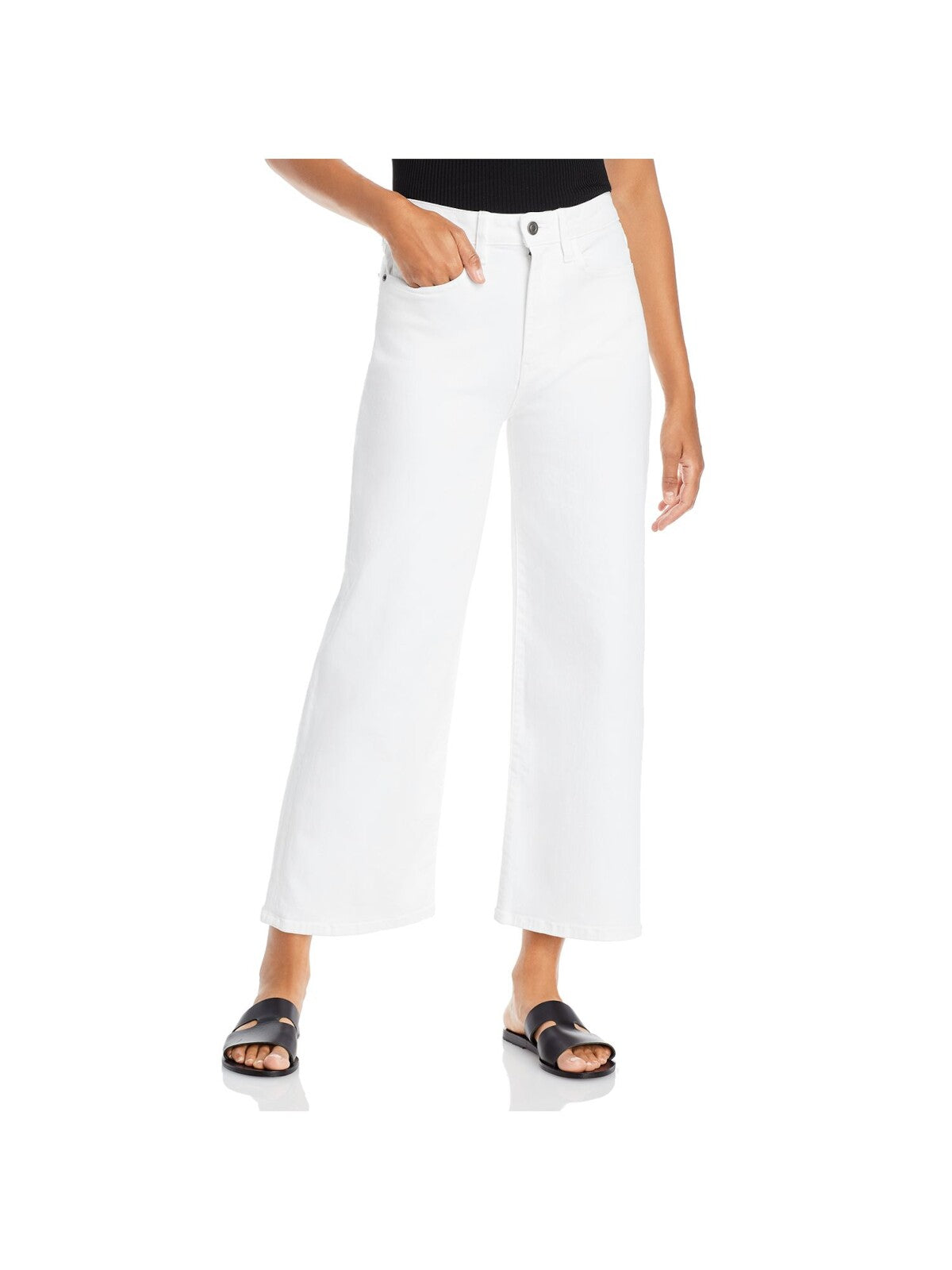 LAFAYETTE 148 Womens White Stretch Zippered Pocketed Slightly Cropped Wide-leg High Waist Jeans 30