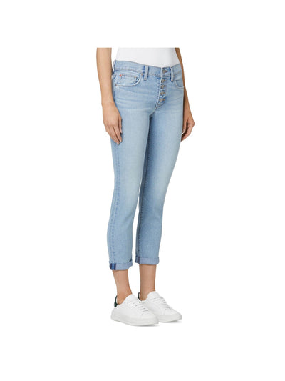 HUDSON Womens Light Blue Denim Pocketed Button Fly Mid-rise Slim Cuffed Jeans 25