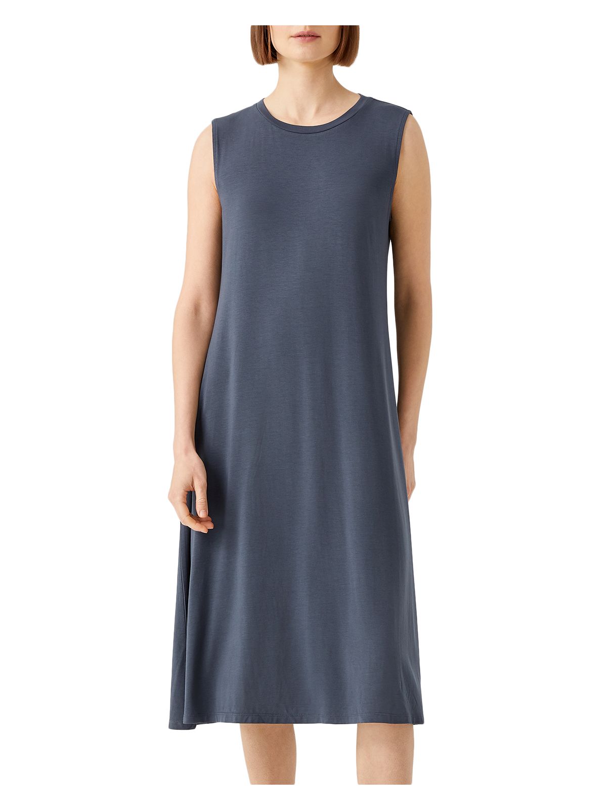 EILEEN FISHER Womens Navy Sleeveless Scoop Neck Below The Knee Shift Dress M