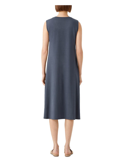 EILEEN FISHER Womens Navy Sleeveless Scoop Neck Below The Knee Shift Dress XS