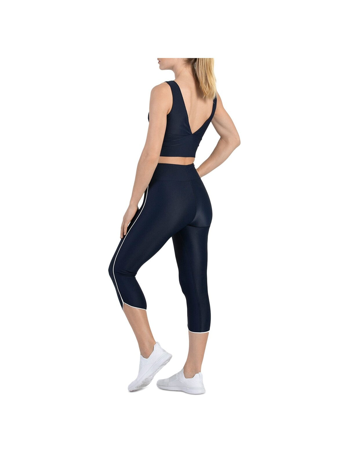 HEROINE SPORT Womens Stretch Ribbed Banded Waist Tulip Hem Active Wear Capri Leggings