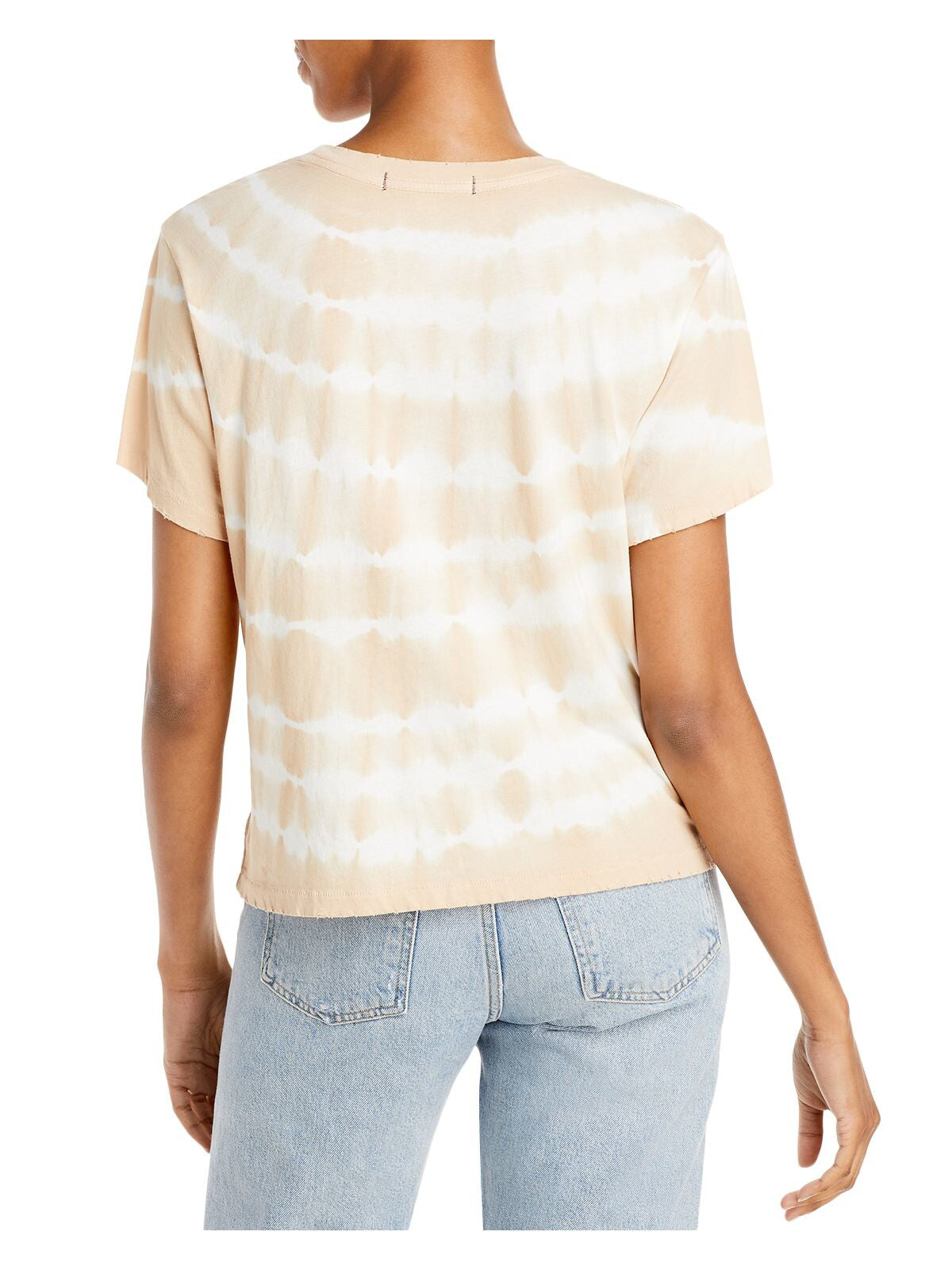 AMO Womens Beige Distressed Tie Dye Short Sleeve Crew Neck T-Shirt M