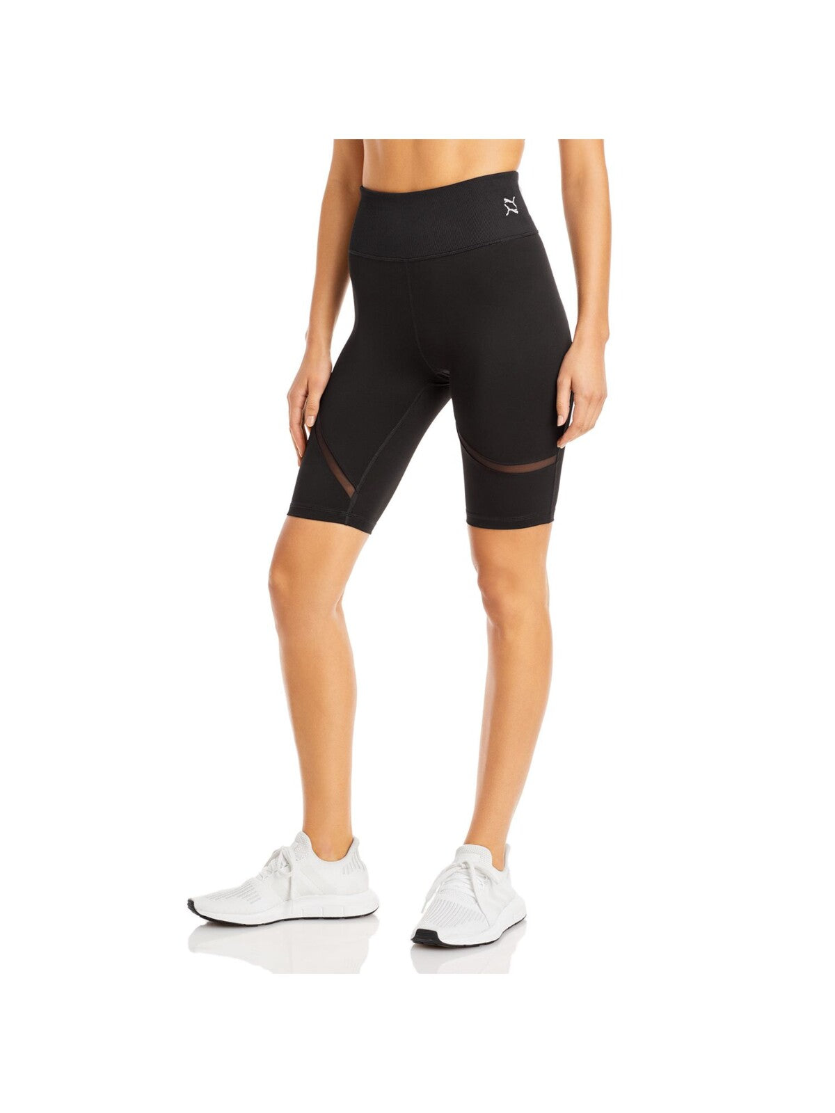 PUMA Womens Black Stretch Ribbed Mesh Inset Bike Shorts Active Wear Skinny Shorts S