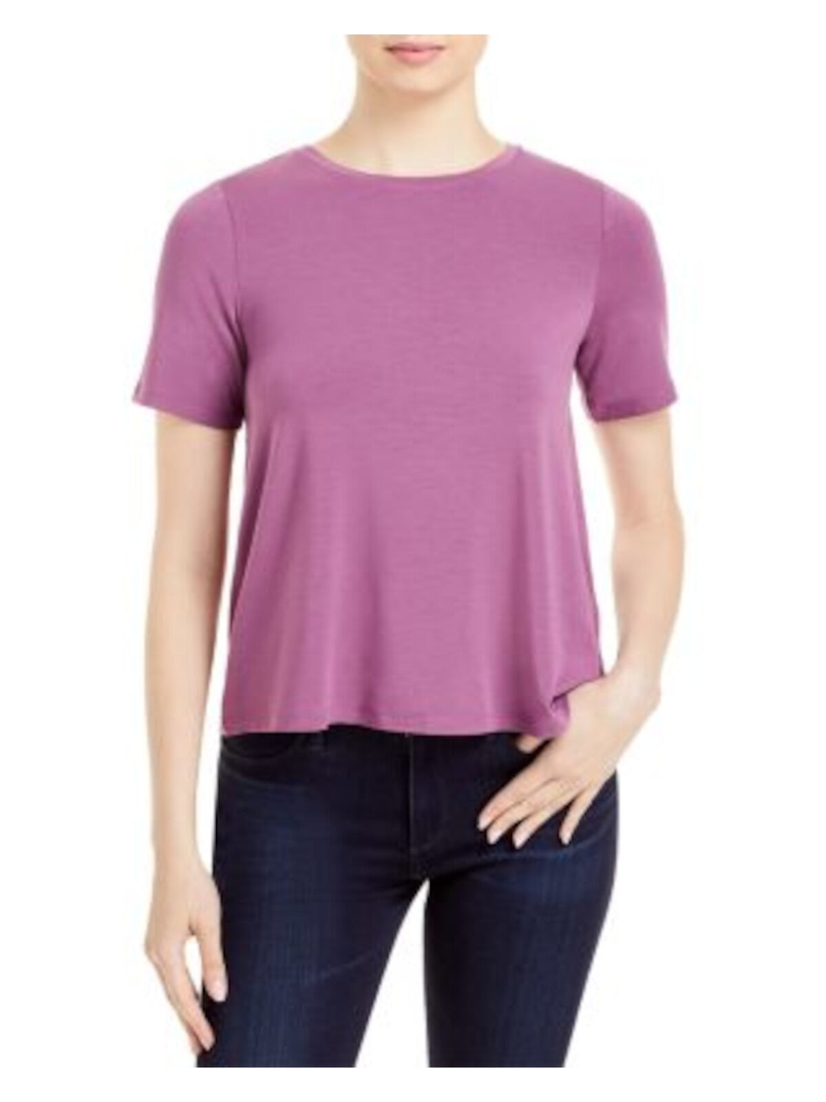 EILEEN FISHER Womens Purple Stretch Short Sleeve Crew Neck T-Shirt XXS