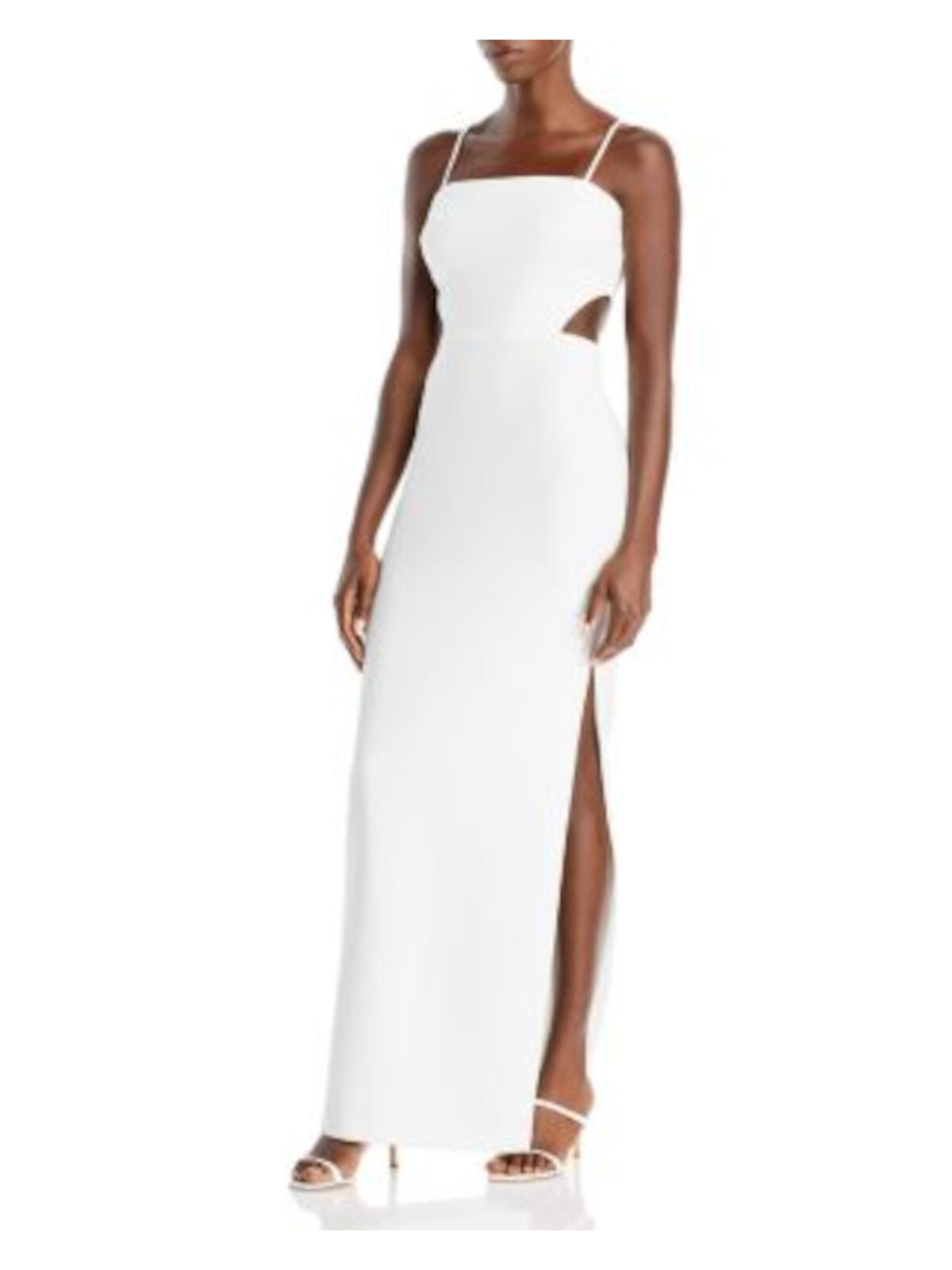 AQUA FORMAL Womens White Cut Out Zippered Slitted Spaghetti Strap Square Neck Full-Length Evening Gown Dress 4