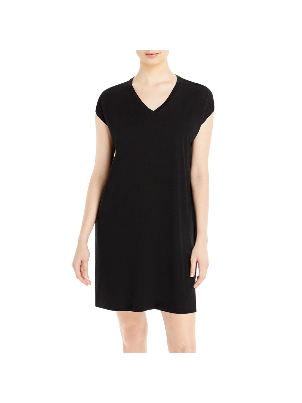 EILEEN FISHER Womens Black Stretch Cap Sleeve V Neck Above The Knee Shift Dress S\P