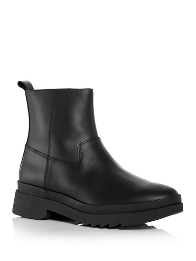 EILEEN FISHER Womens Black Rain Water Resistant Treaded Floyd Round Toe Block Heel Zip-Up Leather Booties 8.5 M