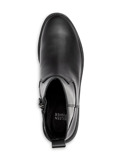 EILEEN FISHER Womens Black Rain Water Resistant Treaded Floyd Round Toe Block Heel Zip-Up Leather Booties 8.5 M
