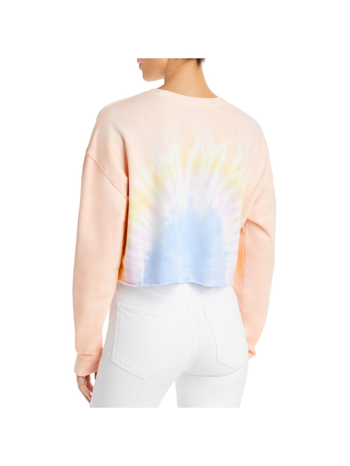 WSLY Womens Pink Ribbed Cropped Tie Dye Long Sleeve Sweatshirt XS