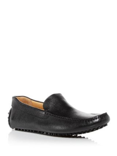 THE MENS STORE Mens Black Textured Driver Sole Padded Venetian Square Toe Slip On Leather Flats Shoes 9.5 M