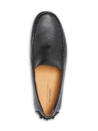 THE MENS STORE Mens Black Textured Driver Sole Padded Venetian Square Toe Slip On Leather Flats Shoes 9.5 M