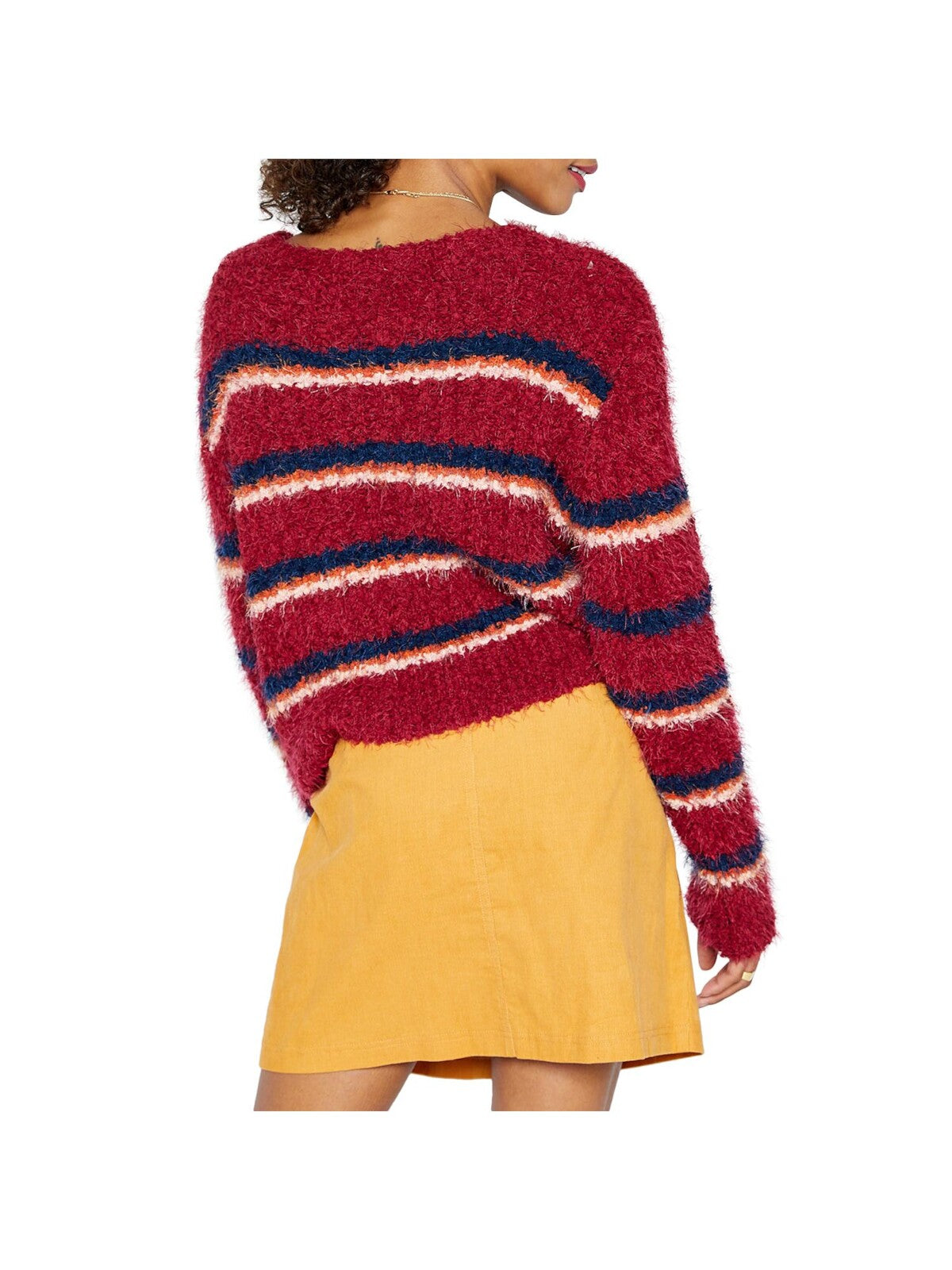 SADIE&SAGE Womens Red Knit Striped Long Sleeve Crew Neck Sweater S