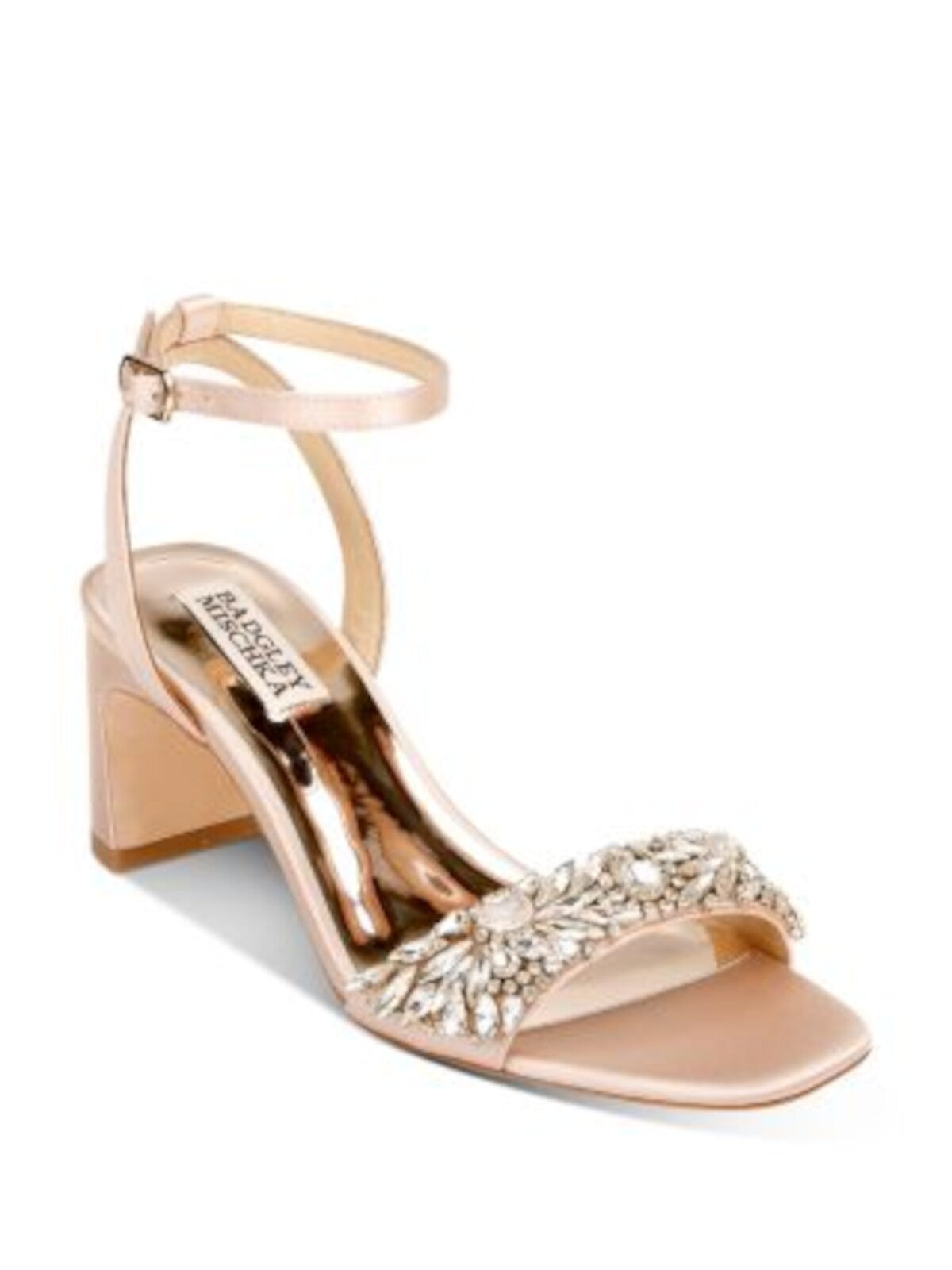 BADGLEY MISCHKA Womens Pink Padded Ankle Strap Embellished Marsha Square Toe Block Heel Buckle Dress Heeled Sandal 7 M