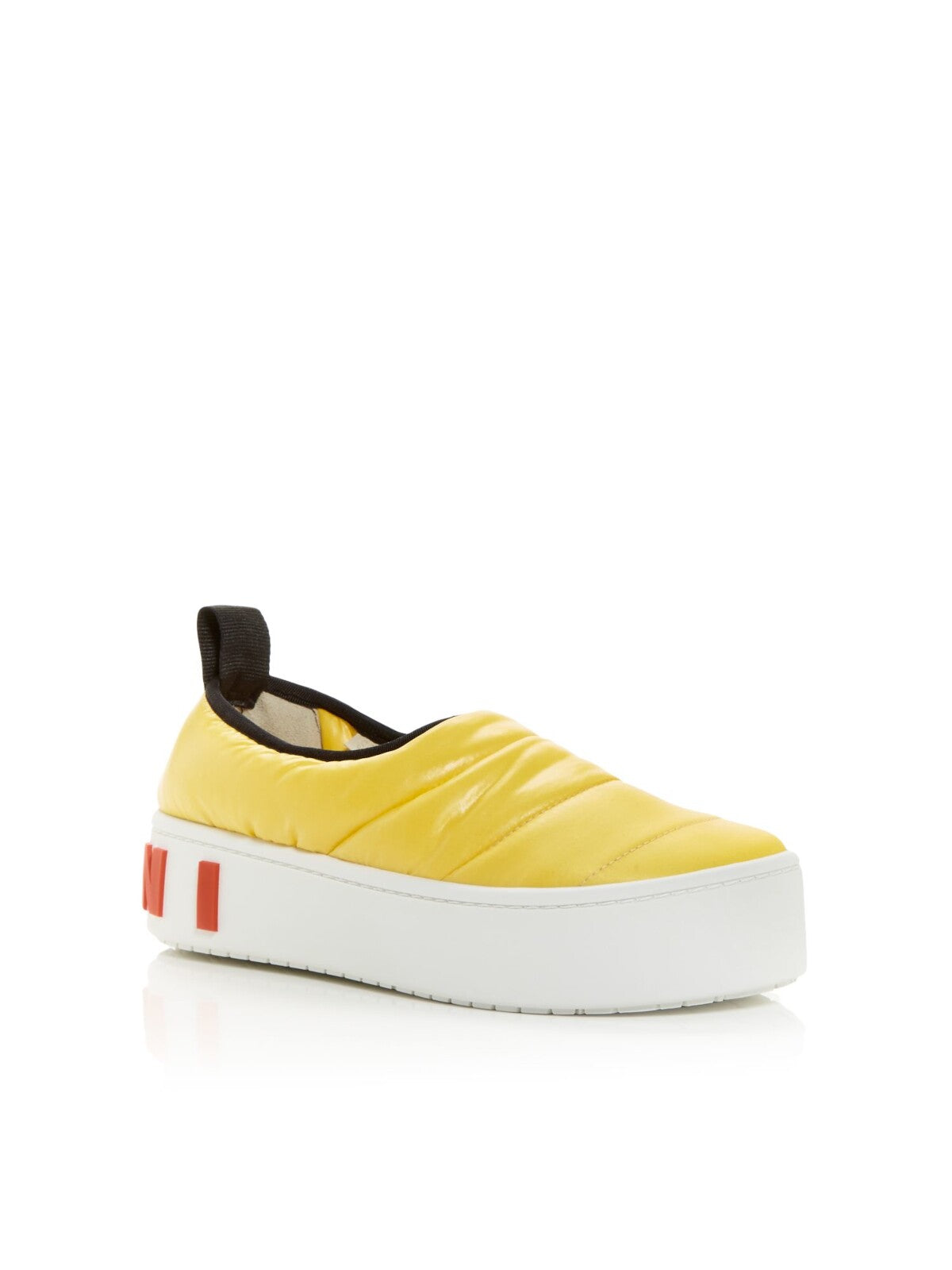 MARNI Womens Yellow Nylon Puffer Heel Pull Tab Logo Cushioned Paw Round Toe Platform Slip On Sneakers Shoes 38