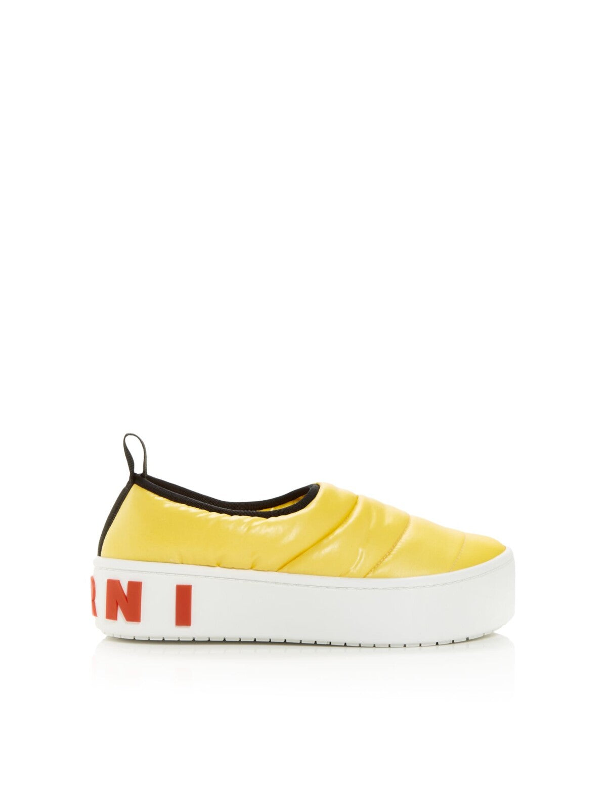 MARNI Womens Yellow Nylon Puffer Heel Pull Tab Logo Cushioned Paw Round Toe Platform Slip On Sneakers Shoes 38