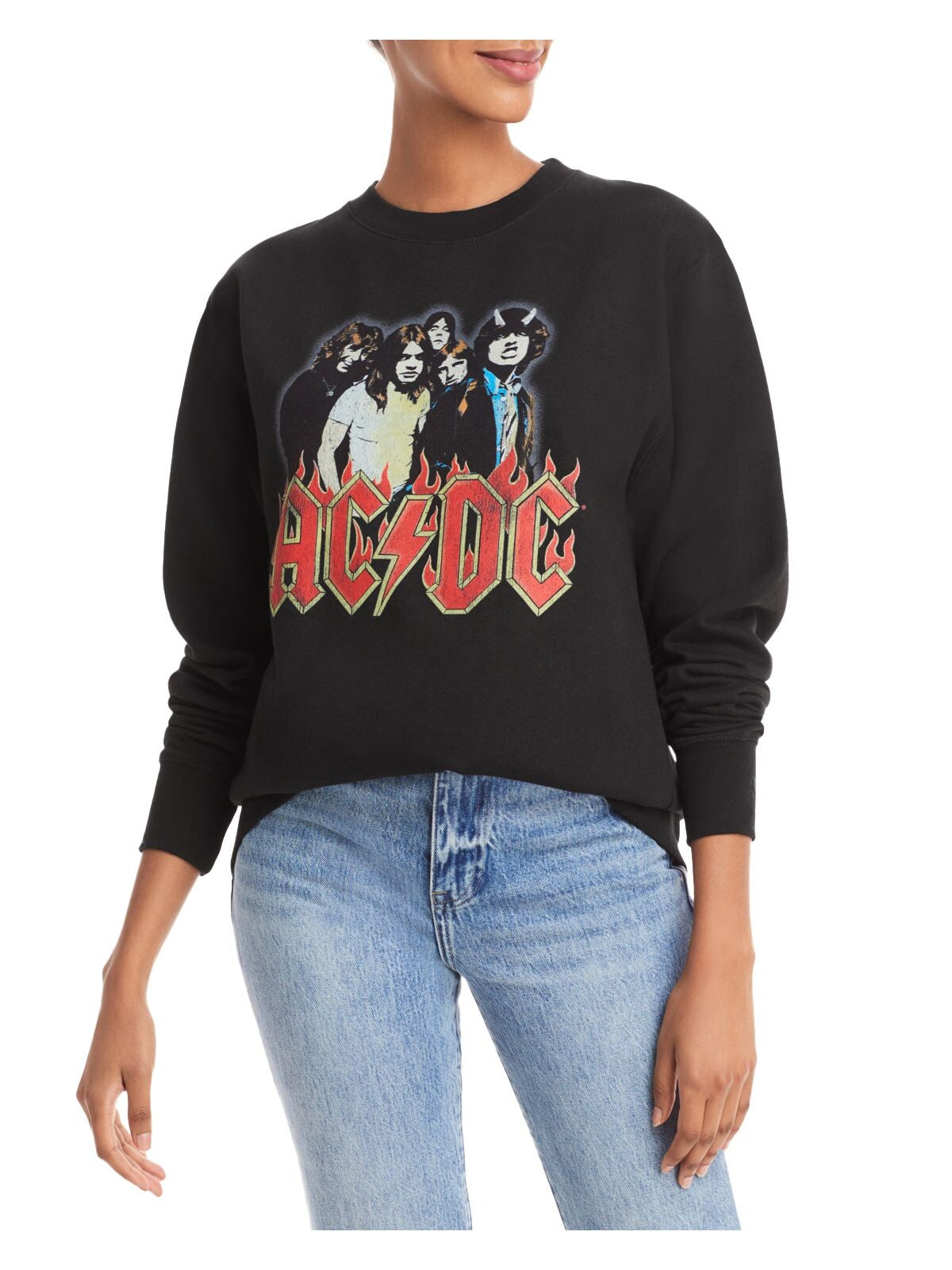 HYBRID APPAREL Womens Black Stretch Graphic Long Sleeve Crew Neck Sweatshirt Plus 2XL
