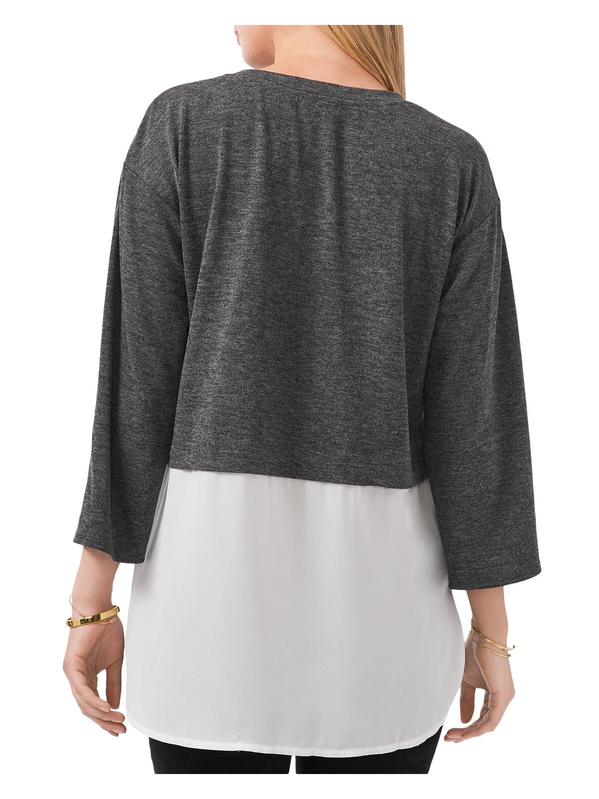 VINCE CAMUTO Womens Gray Color Block 3/4 Sleeve Crew Neck Top XS