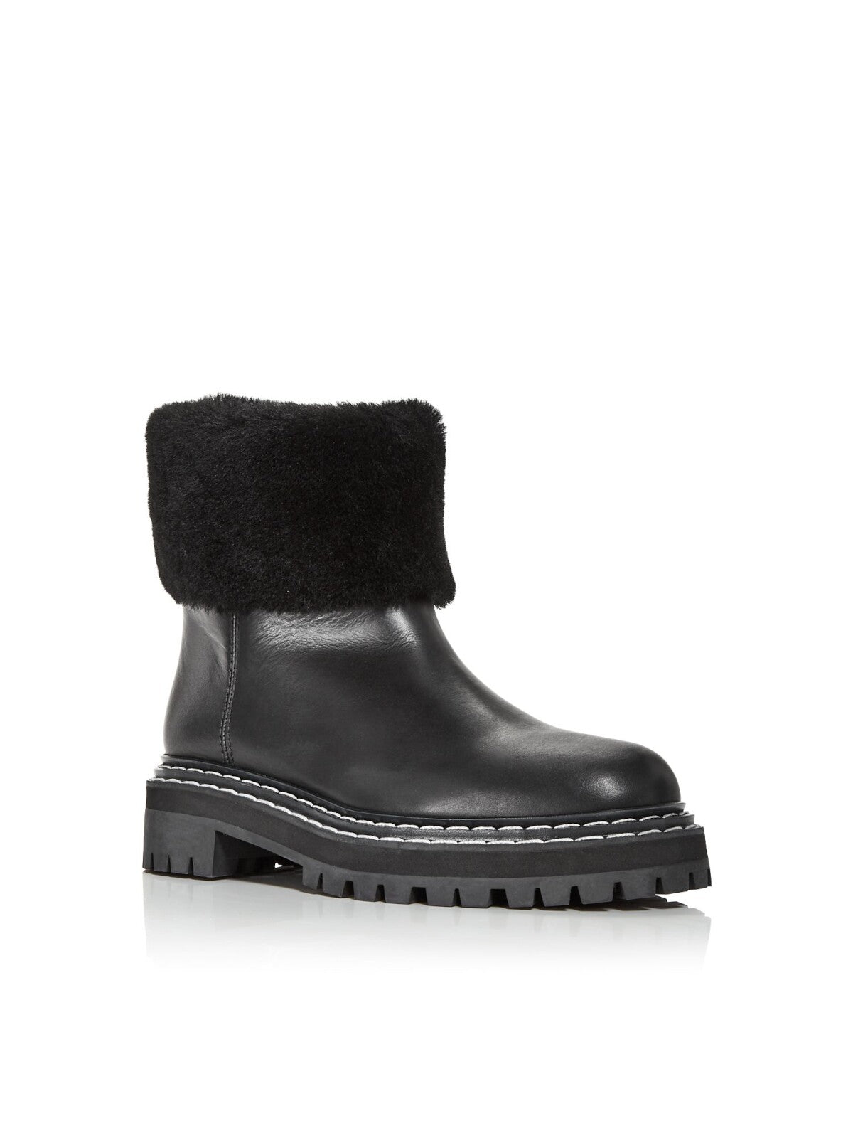 PROENZA SCHOULER Womens Black 1" Platform Shearling Cuff Lug Sole Padded Round Toe Block Heel Leather Winter Boots 36