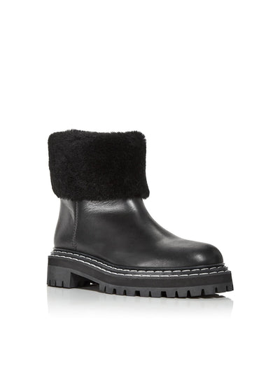 PROENZA SCHOULER Womens Black 1" Platform Shearling Cuff Lug Sole Padded Round Toe Block Heel Leather Winter Boots 36