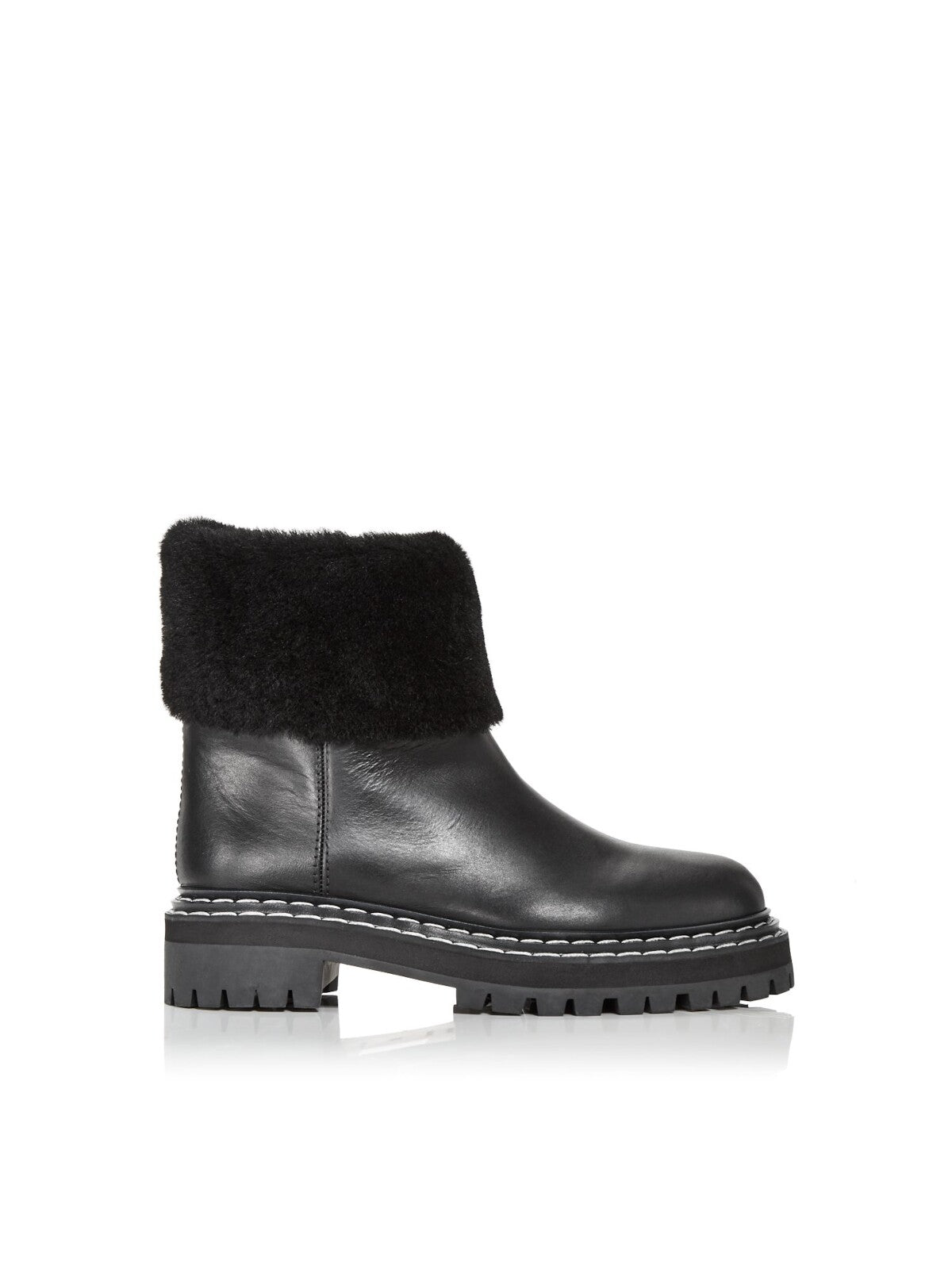 PROENZA SCHOULER Womens Black 1" Platform Shearling Cuff Lug Sole Padded Round Toe Block Heel Leather Winter Boots 36