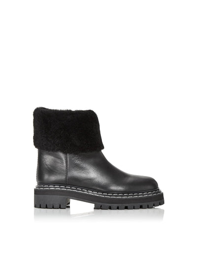 PROENZA SCHOULER Womens Black 1" Platform Shearling Cuff Lug Sole Padded Round Toe Block Heel Leather Winter Boots 36