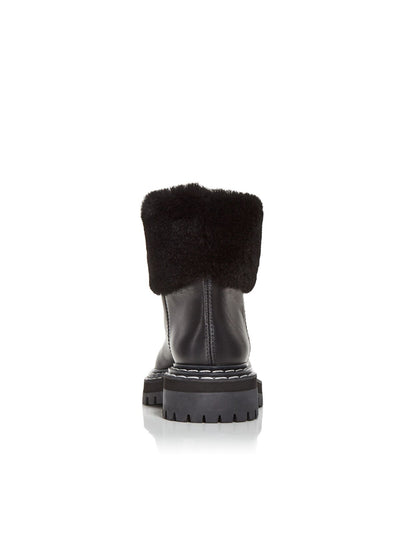 PROENZA SCHOULER Womens Black 1" Platform Shearling Cuff Lug Sole Padded Round Toe Block Heel Leather Winter Boots 36