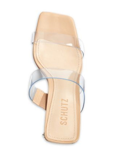 SCHUTZ Womens Beige Translucent Embellished Heel Padded Goring Ariellen Square Toe Flare Slip On Dress Heeled Sandal 6.5 B