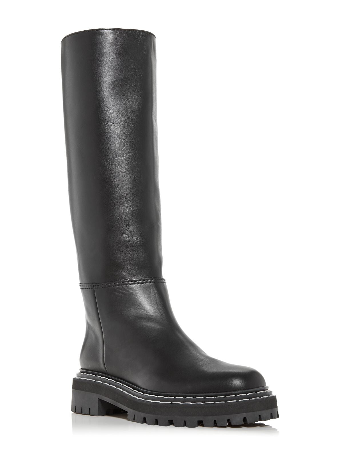 PROENZA SCHOULER Womens Black Topstitch Lug Sole Ps35282a Round Toe Block Heel Leather Boots Shoes 40