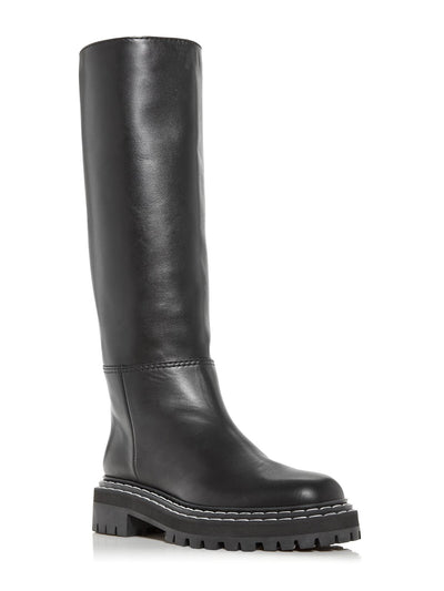 PROENZA SCHOULER Womens Black Topstitch Lug Sole Ps35282a Round Toe Block Heel Leather Boots Shoes 40