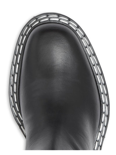 PROENZA SCHOULER Womens Black Topstitch Lug Sole Ps35282a Round Toe Block Heel Leather Boots Shoes 40