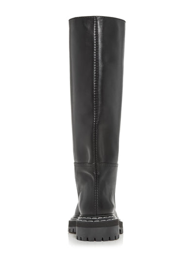 PROENZA SCHOULER Womens Black Topstitch Lug Sole Ps35282a Round Toe Block Heel Leather Boots Shoes 40
