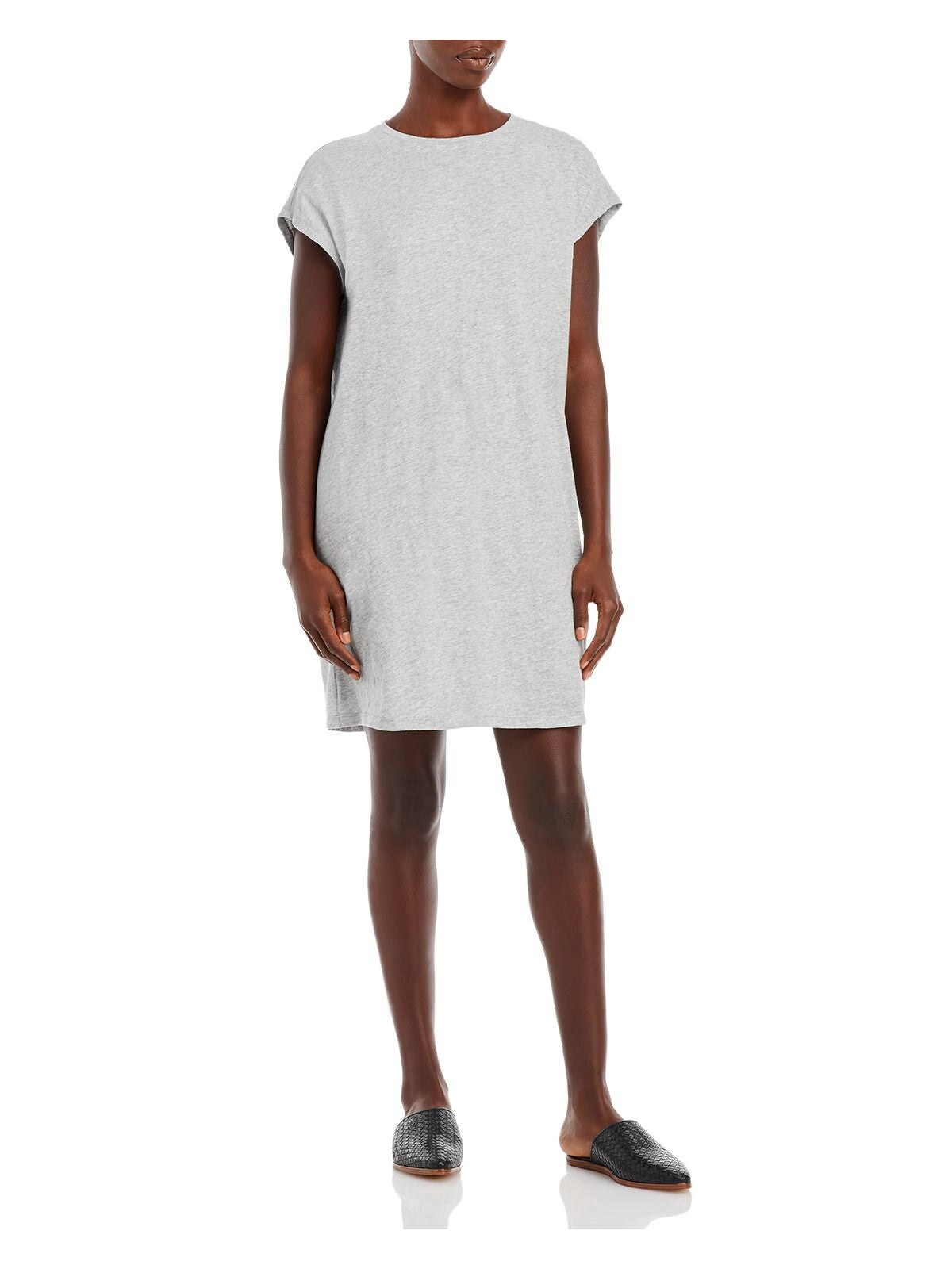 EILEEN FISHER Womens White Heather Short Sleeve Crew Neck Short Shift Dress S\P