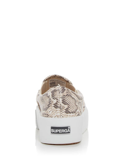 SUPERGA Womens Beige Snake Goring Logo 2306 Round Toe Platform Slip On Sneakers Shoes 6.5