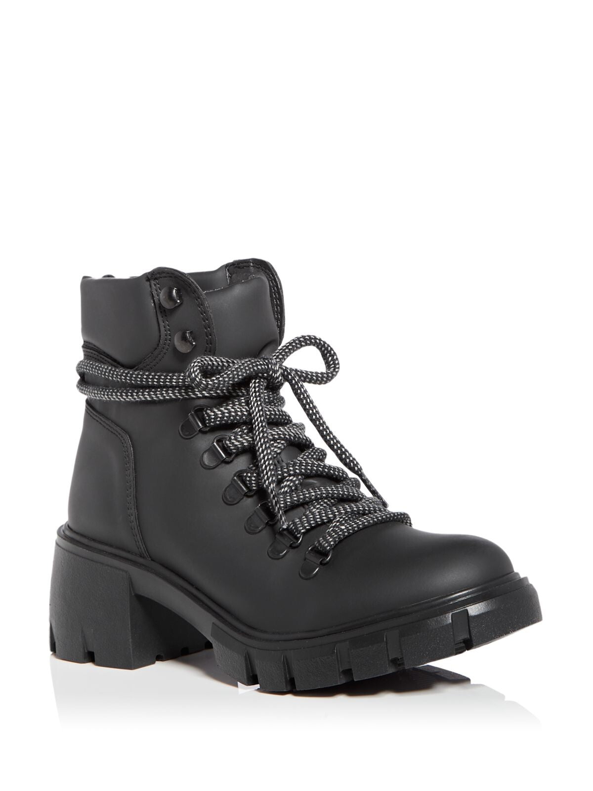 AQUA Womens Black 1" Platform Water Resistant Padded Reign Round Toe Block Heel Lace-Up Combat Boots 7 M