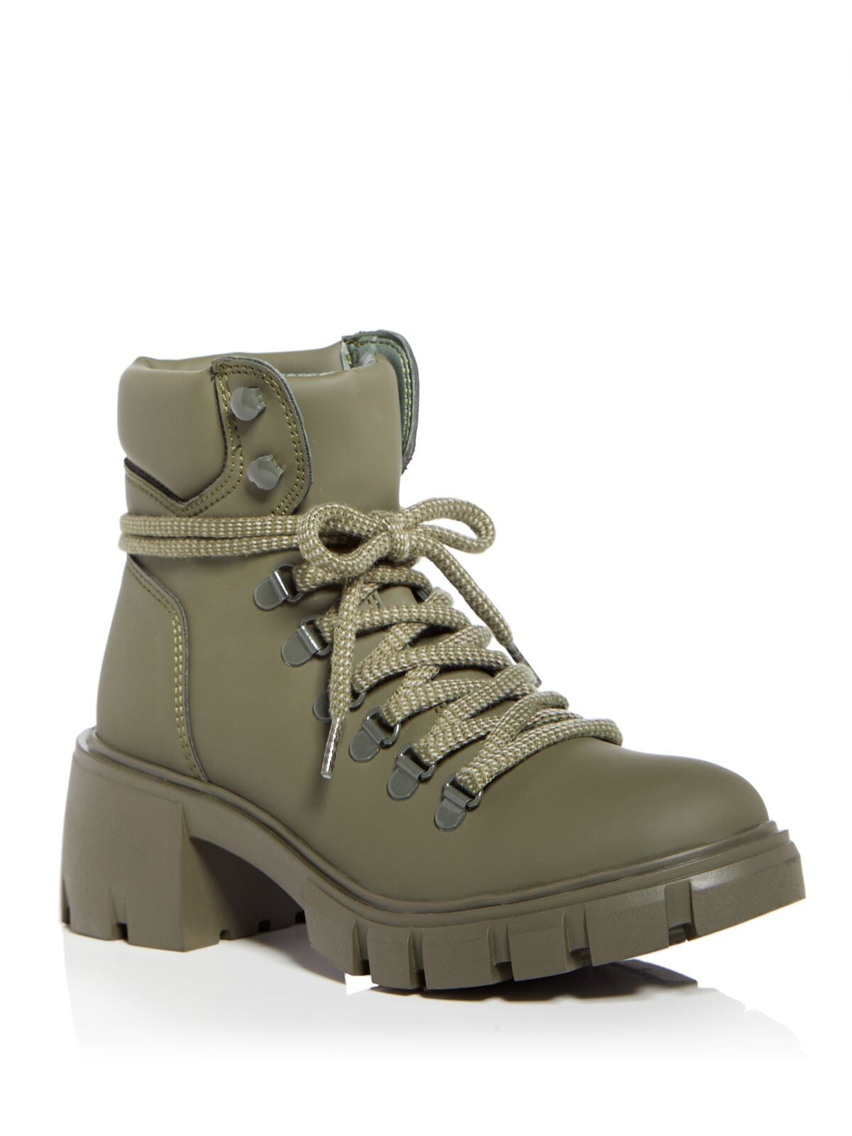 AQUA Womens Green 1" Platform Water Resistant Padded Reign Round Toe Block Heel Lace-Up Combat Boots 7.5 M