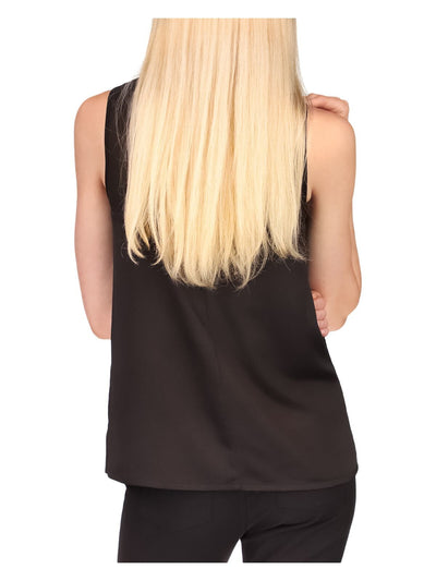 MICHAEL MICHAEL KORS Womens Black Feathered Darted Sheer Yoke Keyhole Closure Sleeveless Round Neck Cocktail Top XL